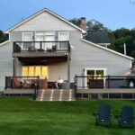 Back deck in the evening from the yard Back deck in the evening from the yard